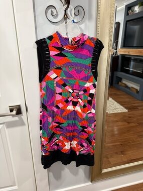 Joyous and Free Sleeveless Geometric Print Mini Dress in Pink & Purple